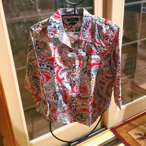 Chaps No Iron Button Down Paisley Sz. PL Blouse - Picture 1 of 9